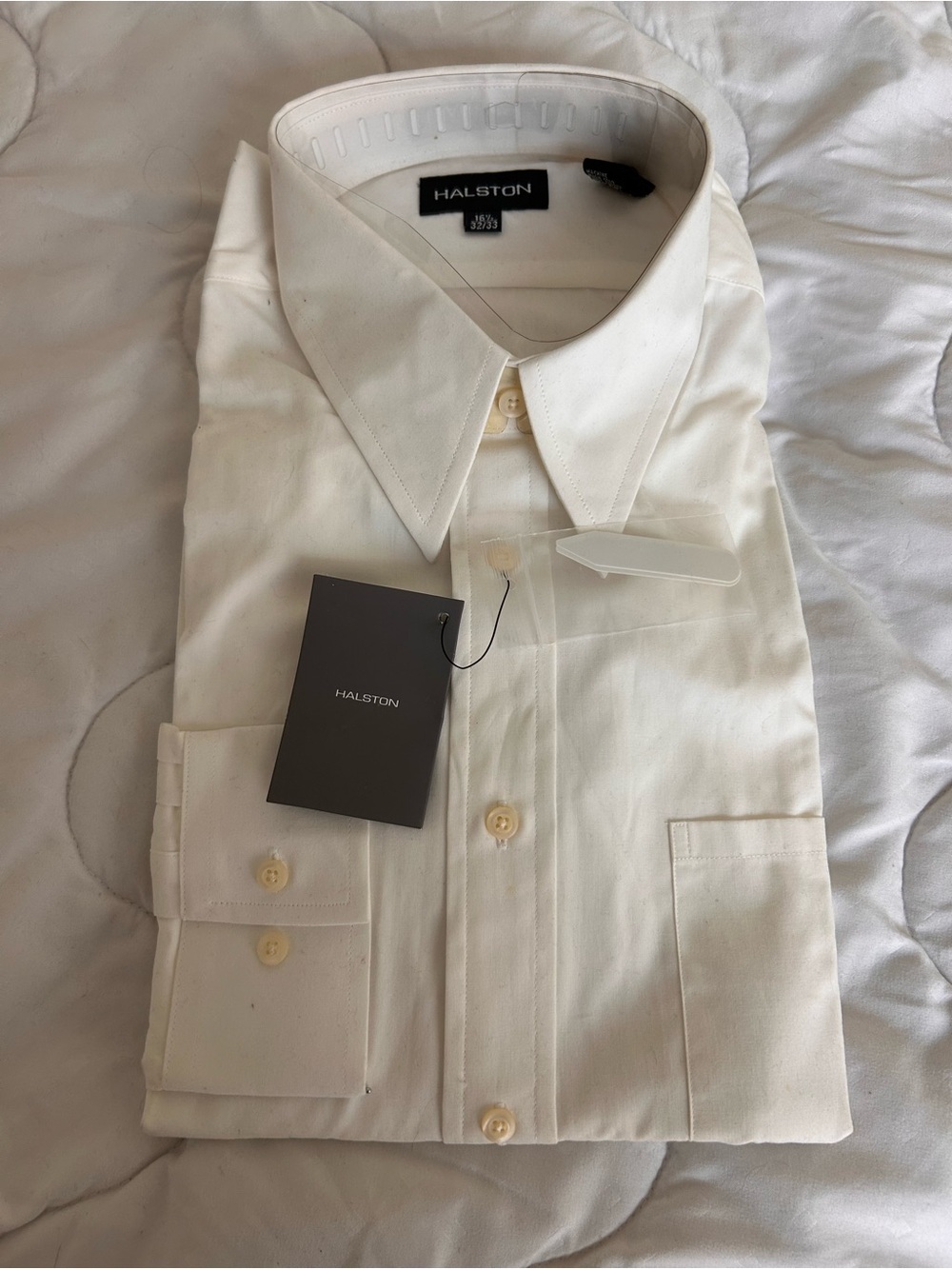 Halston Heritage Men's Cream Point-Collar Dress Shirt